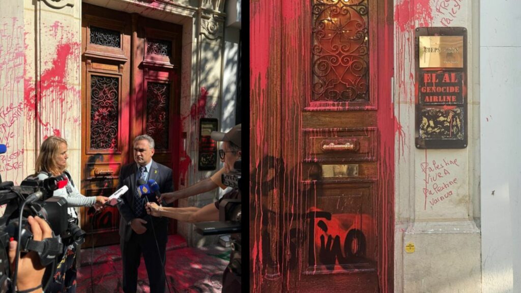 biroul-din-paris-al-companiei-aeriene-israeliene-el-al,-vandalizat-cu-graffiti