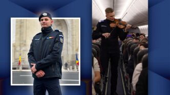 cine-este-jandarmul-care-a-cucerit-inimile-romanilor-cu-vioara-lui,-in-timpul-unui-zbor-al-tarom.-este-argesean-si-studiaza-vioara-de-la-13-ani