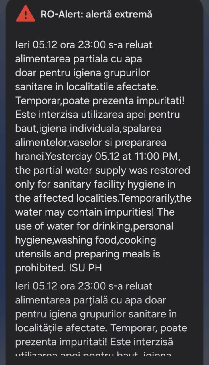 nou-mesaj-ro-alert-pentru-locuitorii-din-prahova.-apa-livrata-consumatorilor-poate-fi-folosita-doar-pentru-igienizarea-grupurilor-sanitare