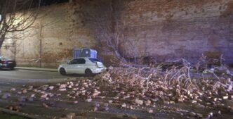 am-auzit-un-zgomot-puternic,-o-bubuitura.-zidul-inclinat-din-parcul-reconcilierii,-din-arad,-s-a-prabusit-peste-o-masina-de-politie