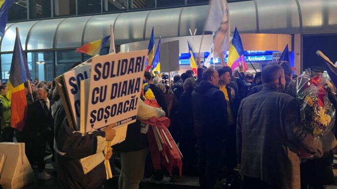 protest-al-sustinatorilor-dianei-sosoaca-la-otopeni,-dupa-ridicarea-imunitatii-in-parlamentul-european