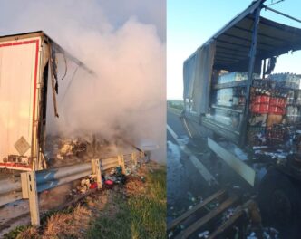 incendiu-puternic-pe-autostrada-a1,-in-judetul-timis.-remorca-unui-autotren-a-luat-foc,-in-mers